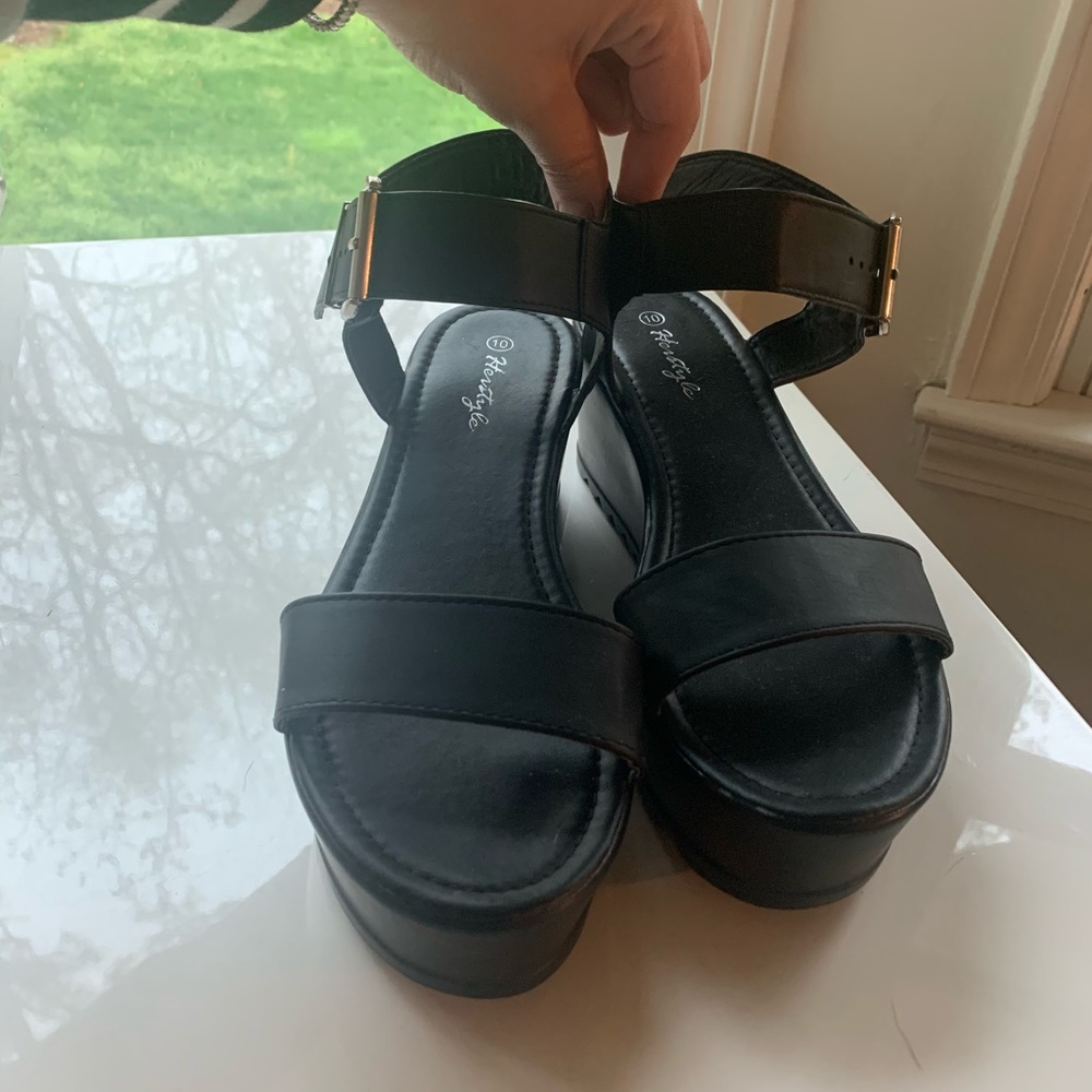 Black platform wedge sandals